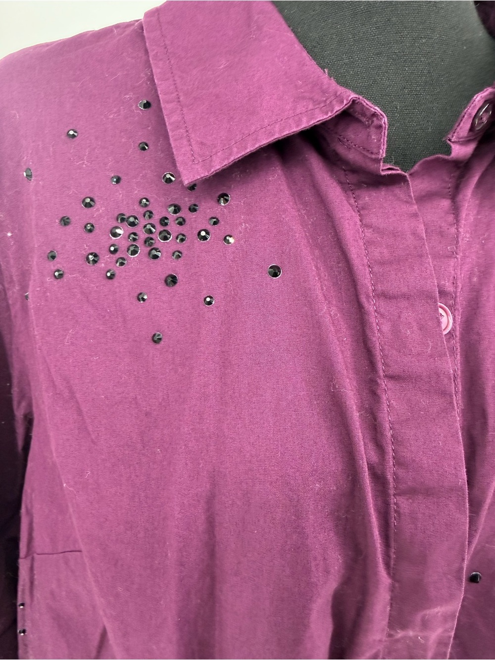 Joan Rivers Embellished Plum Button-Up Shirt plus size - Picture 2 of 6